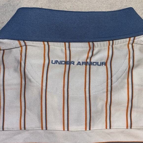 Under Armour Athletic Polo Shirt Mens Med White Blue Orange Stripes 1/4 Button - Picture 8 of 8